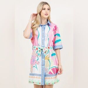 NEW SundayUp Belted Shirt Dress Pink